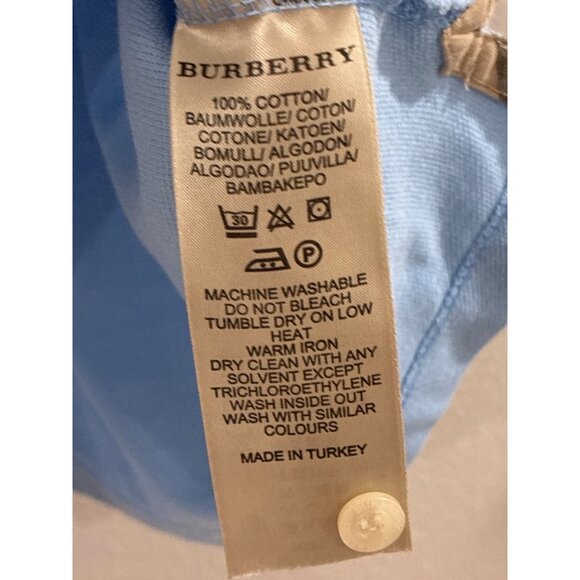 Burberry Hartford Slim Fit Polo Shirt Light Blue Check Placket Men’s Size Medium - Picture 8 of 9
